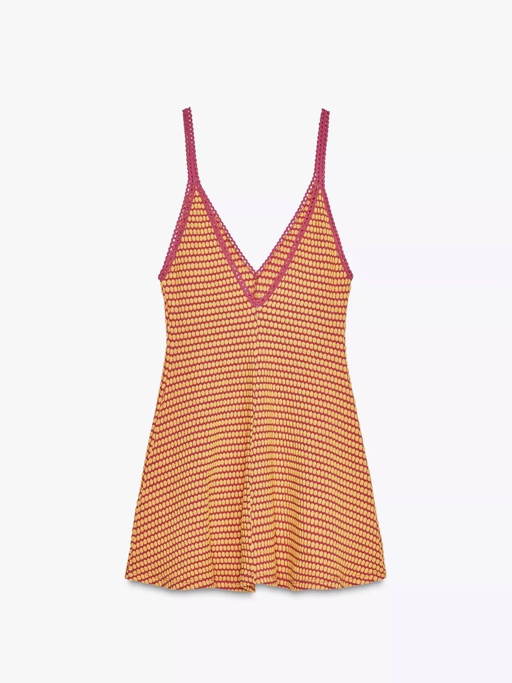 ZARA KNIT Women’s Orange Printed V-Neck Swim Cover-Up with Pink Trim